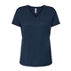 aerial view a solid navy triblend bella + canvas - womens relaxed triblend v - neck tee, image 1 of 3