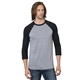 a athletic grey/ black bayside - unisex triblend three - quarter sleeve raglan t - shirt