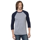a athletic grey/ navy bayside - unisex triblend three - quarter sleeve raglan t - shirt