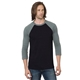 a black/ athletic grey bayside - unisex triblend three - quarter sleeve raglan t - shirt