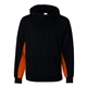 aerial view a black/ burnt orange badger sport - bt5 moisture management hooded sweatshirt, image 1 of 3