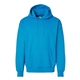 aerial view a teal hanes 9.7 oz ultimate cotton(r) 90/10 pullover hood - f170, image 1 of 3