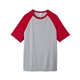 aerial view a athletic heather/ sport red team 365 - unisex zone colorblock raglan t - shirt, image 1 of 10