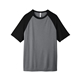 aerial view a dark grey heather/ black team 365 - unisex zone colorblock raglan t - shirt, image 1 of 10