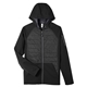 aerial view a black core365 - unisex techno lite hybrid hooded jacket, image 1 of 7