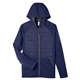 aerial view a classic navy core365 - unisex techno lite hybrid hooded jacket, image 1 of 10