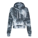 aerial view a black tie dye j. america womens crop hooded sweatshirt, image 1 of 3