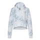 aerial view a grey tie dye j. america womens crop hooded sweatshirt, image 1 of 3