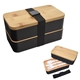 aerial view a black with black strap stackable bento lunch set, image 1 of 2