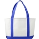 aerial view a white w/ royal blue trim large canvas tote bag - 11.25 x 18 x 3.75, image 1 of 8