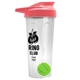 a translucent frost tumbler & salmon lid & lime green mixing ball endurance shaker tumbler with drink - thru lid and mixing ball