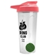 a translucent frost tumbler & salmon lid & green mixing ball endurance shaker tumbler with drink - thru lid and mixing ball