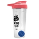 a translucent frost tumbler & salmon lid & royal blue mixing ball endurance shaker tumbler with drink - thru lid and mixing ball