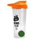 a translucent frost tumbler & orange lid & green mixing ball endurance shaker tumbler with drink - thru lid and mixing ball