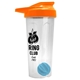 a translucent frost tumbler & orange lid & cyan mixing ball endurance shaker tumbler with drink - thru lid and mixing ball