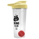 a translucent frost tumbler & pastel yellow lid & red mixing ball endurance shaker tumbler with drink - thru lid and mixing ball