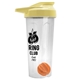 a translucent frost tumbler & pastel yellow lid & orange mixing ball endurance shaker tumbler with drink - thru lid and mixing ball