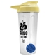 a translucent frost tumbler & pastel yellow lid & royal blue mixing ball endurance shaker tumbler with drink - thru lid and mixing ball