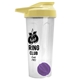 a translucent frost tumbler & pastel yellow lid & violet mixing ball endurance shaker tumbler with drink - thru lid and mixing ball