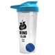 a translucent frost tumbler & cyan lid & royal blue mixing ball endurance shaker tumbler with drink - thru lid and mixing ball