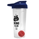 a translucent frost tumbler & navy blue lid & red mixing ball endurance shaker tumbler with drink - thru lid and mixing ball