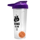 a translucent frost tumbler & violet lid & orange mixing ball endurance shaker tumbler with drink - thru lid and mixing ball