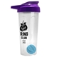 a translucent frost tumbler & violet lid & cyan mixing ball endurance shaker tumbler with drink - thru lid and mixing ball