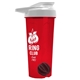 a translucent red tumbler & white lid & black mixing ball endurance shaker tumbler with drink - thru lid and mixing ball