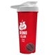 a translucent red tumbler & white lid & gray mixing ball endurance shaker tumbler with drink - thru lid and mixing ball