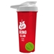 a translucent red tumbler & white lid & lime green mixing ball endurance shaker tumbler with drink - thru lid and mixing ball