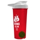 a translucent red tumbler & white lid & green mixing ball endurance shaker tumbler with drink - thru lid and mixing ball