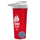 a translucent red tumbler & white lid & cyan mixing ball endurance shaker tumbler with drink - thru lid and mixing ball