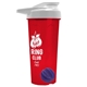 a translucent red tumbler & white lid & royal blue mixing ball endurance shaker tumbler with drink - thru lid and mixing ball