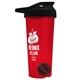 a translucent red tumbler & black lid & black mixing ball endurance shaker tumbler with drink - thru lid and mixing ball