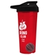 a translucent red tumbler & black lid & gray mixing ball endurance shaker tumbler with drink - thru lid and mixing ball