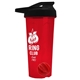 a translucent red tumbler & black lid & red mixing ball endurance shaker tumbler with drink - thru lid and mixing ball