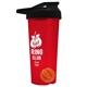 a translucent red tumbler & black lid & orange mixing ball endurance shaker tumbler with drink - thru lid and mixing ball