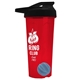 a translucent red tumbler & black lid & cyan mixing ball endurance shaker tumbler with drink - thru lid and mixing ball