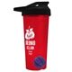 a translucent red tumbler & black lid & royal blue mixing ball endurance shaker tumbler with drink - thru lid and mixing ball