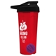 a translucent red tumbler & black lid & violet mixing ball endurance shaker tumbler with drink - thru lid and mixing ball