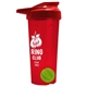 a translucent red tumbler & red lid & lime green mixing ball endurance shaker tumbler with drink - thru lid and mixing ball