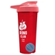 a translucent red tumbler & salmon lid & cyan mixing ball endurance shaker tumbler with drink - thru lid and mixing ball