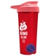 a translucent red tumbler & salmon lid & royal blue mixing ball endurance shaker tumbler with drink - thru lid and mixing ball