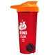 a translucent red tumbler & orange lid & black mixing ball endurance shaker tumbler with drink - thru lid and mixing ball