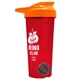 a translucent red tumbler & orange lid & gray mixing ball endurance shaker tumbler with drink - thru lid and mixing ball