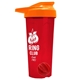 a translucent red tumbler & orange lid & red mixing ball endurance shaker tumbler with drink - thru lid and mixing ball