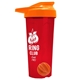 a translucent red tumbler & orange lid & orange mixing ball endurance shaker tumbler with drink - thru lid and mixing ball