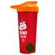 a translucent red tumbler & orange lid & green mixing ball endurance shaker tumbler with drink - thru lid and mixing ball