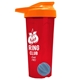 a translucent red tumbler & orange lid & cyan mixing ball endurance shaker tumbler with drink - thru lid and mixing ball