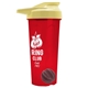 a translucent red tumbler & pastel yellow lid & gray mixing ball endurance shaker tumbler with drink - thru lid and mixing ball